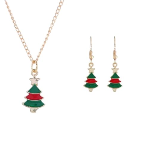 YAZILIND Weihnachten Halskette Ohrringe Set für Frauen Erklärung Xmas Halsband Halskette Armband Tropfen Baumeln Ohrring Sets Urlaub Schmuck(Tree2) von YAZILIND