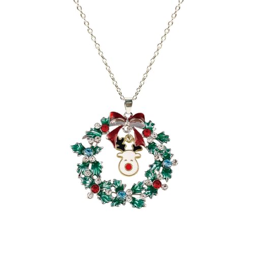 YAZILIND Weihnachten Halsketten für Frauen Strass Weihnachten Kranz Bell Garland Santa Claus Cane Schneeflocke Elch Anhänger Halskette Urlaub Schmuck(#3) von YAZILIND