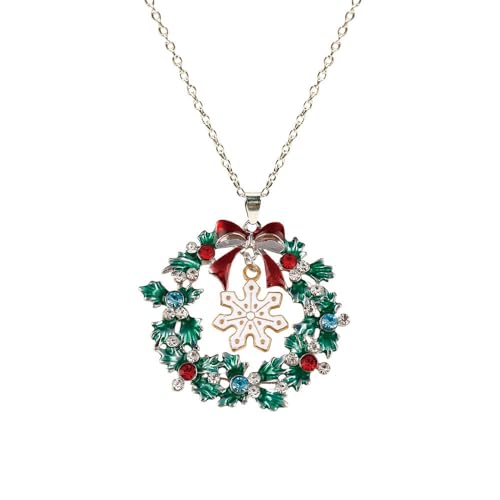 YAZILIND Weihnachten Halsketten für Frauen Strass Weihnachten Kranz Bell Garland Santa Claus Cane Schneeflocke Elch Anhänger Halskette Urlaub Schmuck(#4) von YAZILIND