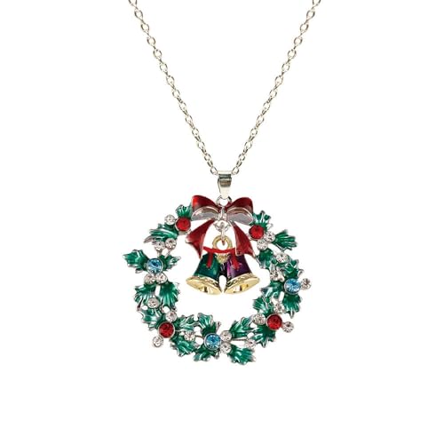 YAZILIND Weihnachten Halsketten für Frauen Strass Weihnachten Kranz Bell Garland Santa Claus Cane Schneeflocke Elch Anhänger Halskette Urlaub Schmuck(#5) von YAZILIND