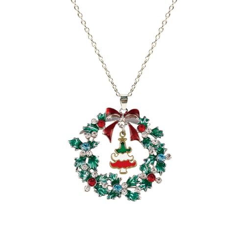 YAZILIND Weihnachten Halsketten für Frauen Strass Weihnachten Kranz Bell Garland Santa Claus Cane Schneeflocke Elch Anhänger Halskette Urlaub Schmuck(#6) von YAZILIND