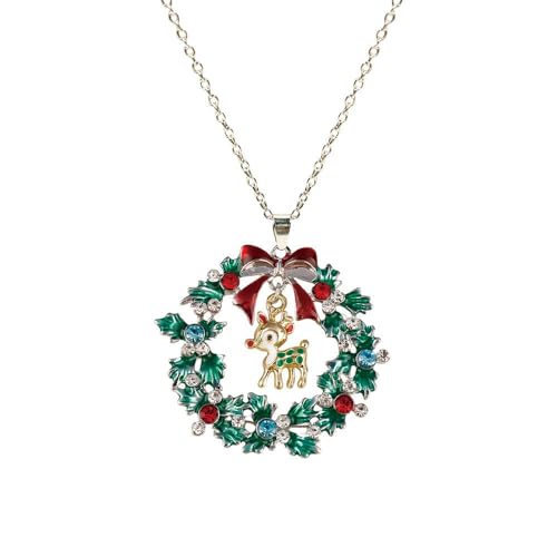 YAZILIND Weihnachten Halsketten für Frauen Strass Weihnachten Kranz Bell Garland Santa Claus Cane Schneeflocke Elch Anhänger Halskette Urlaub Schmuck(#7) von YAZILIND