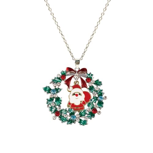 YAZILIND Weihnachten Halsketten für Frauen Strass Weihnachten Kranz Bell Garland Santa Claus Cane Schneeflocke Elch Anhänger Halskette Urlaub Schmuck(#8) von YAZILIND