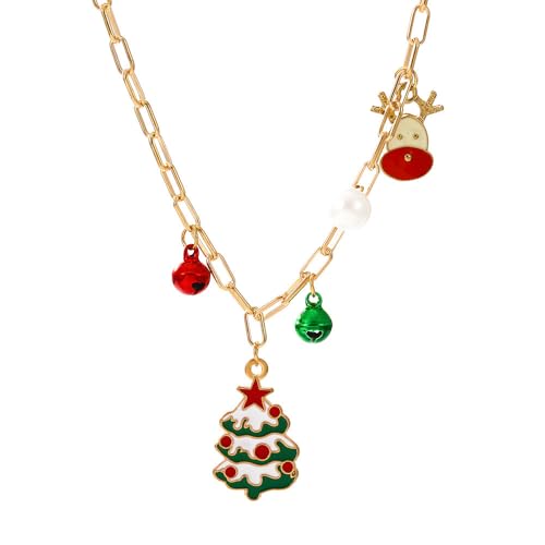 YAZILIND Weihnachten Halsketten für Frauen Weihnachten Baum Schneemann Santa Claus Elk Kranz Glocke Anhänger Halskette Frauen Pullover Schlüsselbein Kette Holiday Schmuck(#3) von YAZILIND
