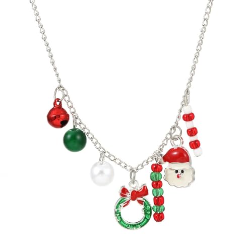 YAZILIND Weihnachten Halsketten für Frauen Weihnachten Baum Schneemann Santa Claus Elk Kranz Glocke Anhänger Halskette Frauen Pullover Schlüsselbein Kette Holiday Schmuck(#5) von YAZILIND