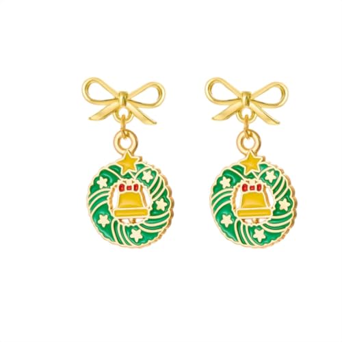 YAZILIND Weihnachten Hut Ohrringe, Kranz Glocke Santa Claus Anhänger Baumeln Ohrring, Festive Holiday Xmas Tree-Schmuck für Frauen(Wreath1) von YAZILIND