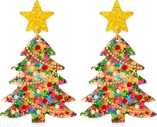 YAZILIND Weihnachten Ohrringe, 2 Paar Bunte Baum Stern Anhänger Baumeln Ohrring, Festlichen Urlaub Weihnachten Schmuck für Frauen(Farbe) von YAZILIND