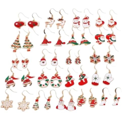YAZILIND Weihnachten Ohrringe Set für Frauen, 21 Paare Festliche Dangle Drop Ohrringe Urlaub Schmuck Santa Claus Schneemann Baum Hut Kranz Weihnachten Zubehör(21 Paare) von YAZILIND