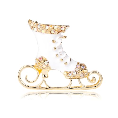 YAZILIND Weihnachten Stiefel Brosche Pin Strass Gemalt Tropft Öl Corsage Damen Kleidung Zubehör Weibliche Xmas Breastpin Schmuck(Weiß+Gold) von YAZILIND