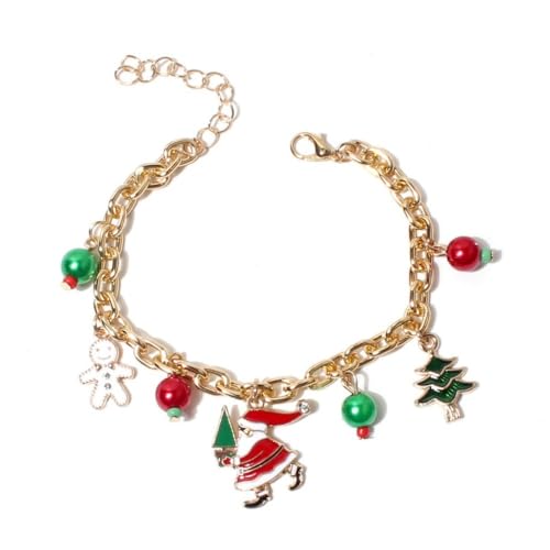YAZILIND Weihnachten Verstellbare Armband Santa Claus Schneemann Süßigkeiten Elch Baum Bell Kranz Anhänger Armbänder Urlaub Festival Weihnachten Schmuck für Frauen(#4) von YAZILIND