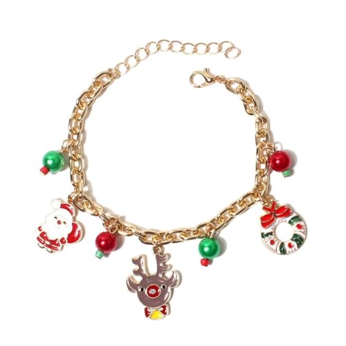 YAZILIND Weihnachten Verstellbare Armband Santa Claus Schneemann Süßigkeiten Elch Baum Bell Kranz Anhänger Armbänder Urlaub Festival Weihnachten Schmuck für Frauen(#6) von YAZILIND