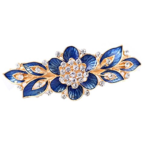 YAZILIND elegante Schmucksachen reizend Blumenart-Gold überzogenes Brauthaar-Zusatz Shinning Rhinestone-Kristallhaar-Barrette für Frauen-Klipp-Haar-Haarnadeln (blau) von YAZILIND