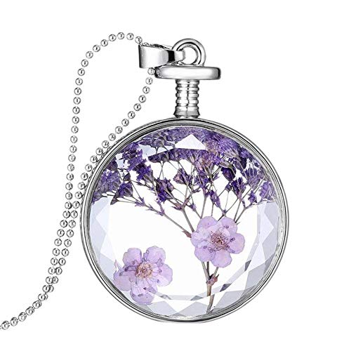 YAZILIND handgemachte Platin vergoldet Schmuck Lavendel Runde Glas Flasche Flasche Anhänger Halskette für perfekte Geburtstag Hochzeit Jubiläum Lehrer Geschenk von YAZILIND