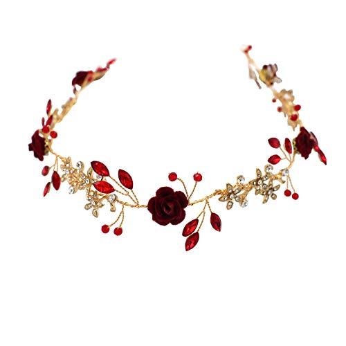 YAZILIND rote Strass Blumen Stirnband Frauen Blumenkranz Brautjungfer Braut Blumen Mädchen Haarschmuck von YAZILIND