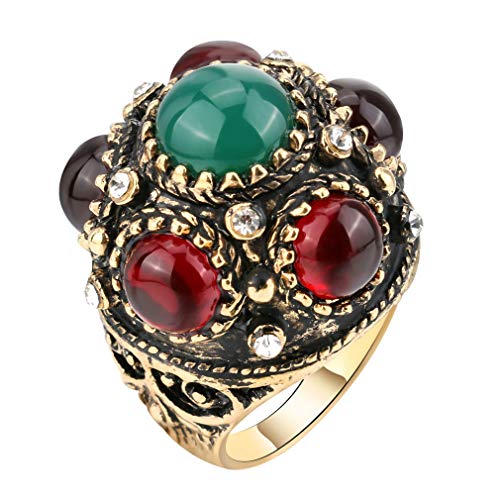 YAZILIND übertrieben Edelstein Ring Vintage Bunte Steinringe Retro Statement Schmuck 18.1 von YAZILIND