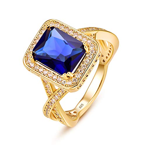 YAZILIND vergoldete Eheringe für Frauen Blue Cubic Zirconia CZ Jubiläumsversprechen Brautring Verlobungsschmuck 17.2 von YAZILIND