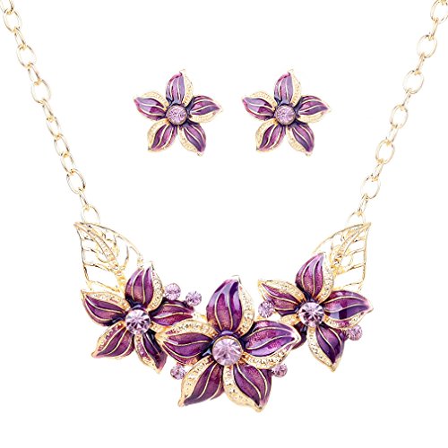 YAZILIND Vogue vergoldet Kristall lila Emaille Blume Brust Kragen Halskette Schmuck Set von YAZILIND