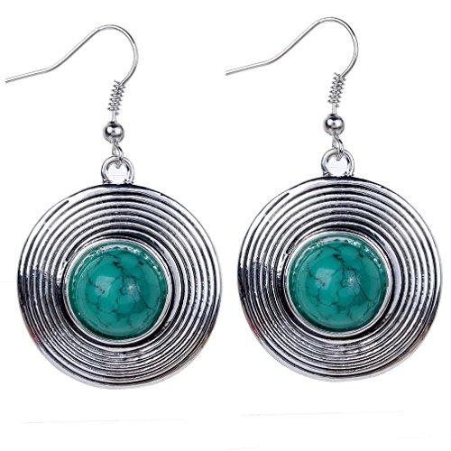 Yazilind Klassiker tibetischen Silber Grün Runde Türkis baumeln Haken Ohrringe Frauen-Geschenk von YAZILIND