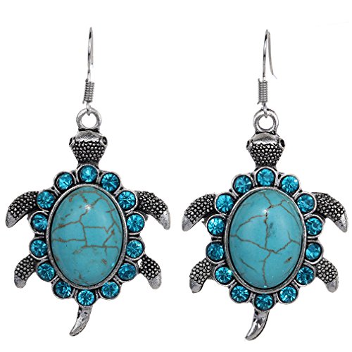 Yazilind Lese Tibet Silber Nette Oval Turquoise Blue Crystal Turtle baumeln Ohrringe Frauen von YAZILIND