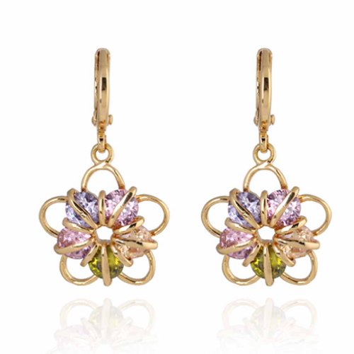 Yazilind Schmuck Charme 18K Gold Filled Gl?nzende Flower Design Gl?nzende Bunte Runde Kristall baumeln Ohrringe f¨¹r Frauen von YAZILIND