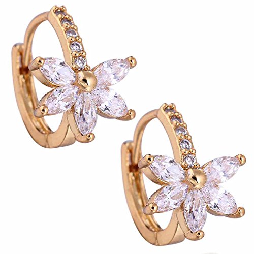 Yazilind Schmuck Charming Glatte 18K Gold überzogen Blume Design Inlay glänzend Rund Oval Clear Crystal Kleine Ohrringe ürFrauen von YAZILIND