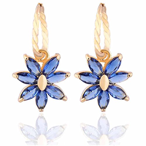 Yazilind Schmuck Charming Glatte Gold überzogen Blumen-Einlege glänzend Form Marquise Blue Crystal baumeln Ohrringe für Frauen von YAZILIND