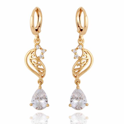 Yazilind Schmuck Elegante Design- Hohl 18K Gold Filled Inlay Gl?nzende Clear Crystal Teardrop baumeln Ohrringe f¨¹r Frauen von YAZILIND