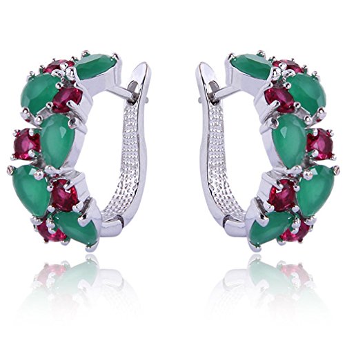 Yazilind blendend rhodiniert, Grün, Rot Runde Birnen-Schnitt makellos Zirkonia Klaue Kleine Creolen von YAZILIND