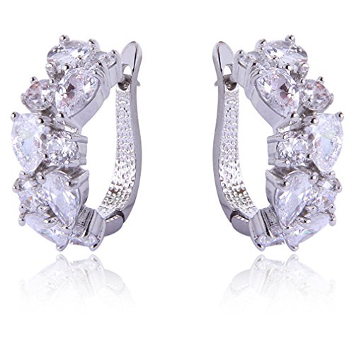 Yazilind blendend rhodiniert Klar Runde Birnen-Schnitt makellos Zirkonia Klaue Kleine Creolen Damenbekleidung Zubehör Party von YAZILIND