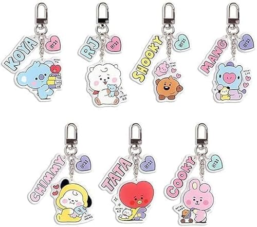 YAzgan 7 Stück BT21 BTS Koreanische Schlüsselanhänger aus Acryl, Bangtan Boys Telefon Anhänger Schlüsselanhänger Geschenke für Fans von YAzgan