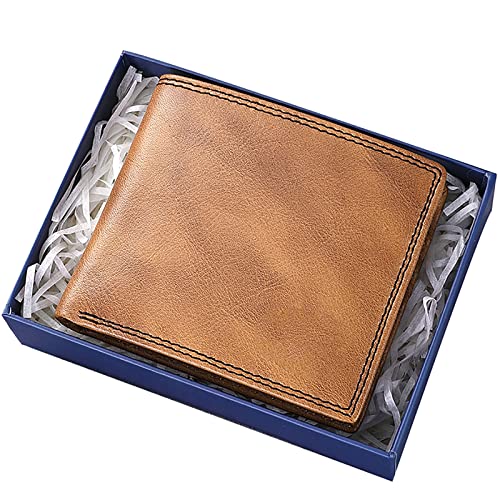 Weiche Leder-Brieftasche mit drei Fächern, RFID-blockierende Ledergeldbörse for Herren, 10 x 1 x 9,5 cm, mehrfarbig, 2 Sichtfenster, 7 Kartenfächer, 2 Geldscheinfächer, Geschenkbox(Unique Colour) von YBAAKZIIR
