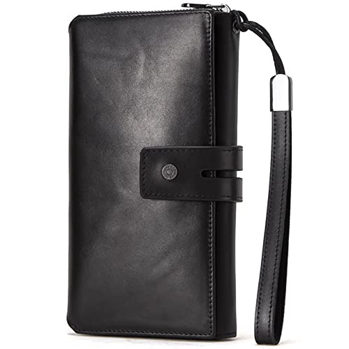 YBAAKZIIR Weiche Leder-Brieftasche mit DREI Fächern, Dreifach Faltbare Herren-Geldbörse mit 18 Kartenfächern und Handschlaufe, Mehrfarbig(Black) von YBAAKZIIR
