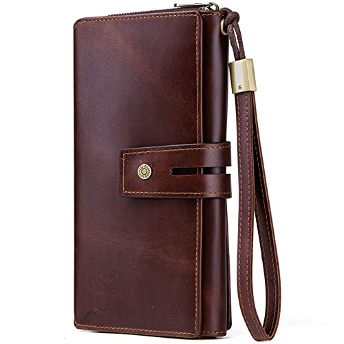 YBAAKZIIR Weiche Leder-Brieftasche mit DREI Fächern, Dreifach Faltbare Herren-Geldbörse mit 18 Kartenfächern und Handschlaufe, Mehrfarbig(Bruin) von YBAAKZIIR