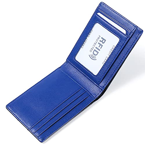 YBAAKZIIR Weiche Leder-Brieftasche mit DREI Fächern, Herren-Geldbörse, zweifach faltbar, RFID-blockierend, echtes Rindsleder, 9 Kartenfächer, Blau, Orange, Schwarz(Blu) von YBAAKZIIR