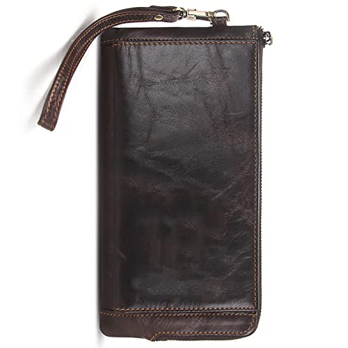 YBAAKZIIR Weiche Leder-Brieftasche mit DREI Fächern, Herren-Geldbörse aus Leder mit 9 Kartenfächern, Ausweisfenster, Münzfach – Mehrfarbig(Bruin) von YBAAKZIIR