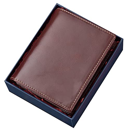 YBAAKZIIR Weiche Leder-Brieftasche mit DREI Fächern, Herren-Geldbörse aus Leder mit RFID-Blockierung, 16 Kartenfächer, 9,5 x 2,5 x 12 cm, Mehrfarbig(Bruin,with Box) von YBAAKZIIR