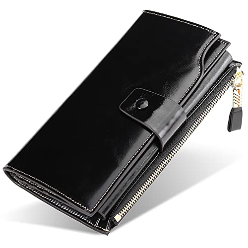 YBAAKZIIR Weiche Leder-Brieftasche mit DREI Fächern, Herren-Geldbörse aus Leder mit RFID-Blockierung, 20 Kartenfächer, 3 Ticketfächer, 10 x 2,5 x 19 cm, Mehrfarbig(Black) von YBAAKZIIR