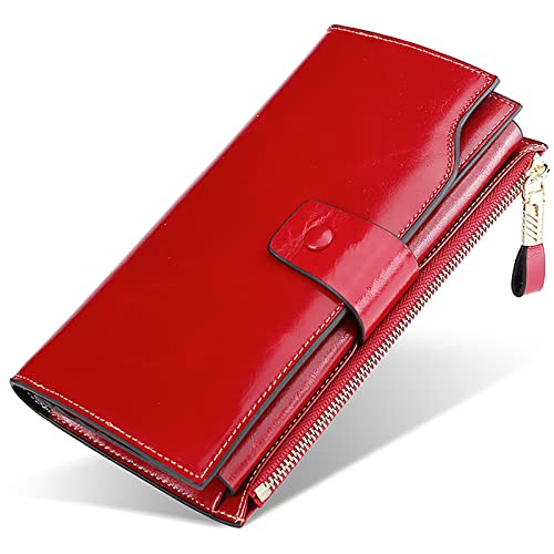 YBAAKZIIR Weiche Leder-Brieftasche mit DREI Fächern, Herren-Geldbörse aus Leder mit RFID-Blockierung, 20 Kartenfächer, 3 Ticketfächer, 10 x 2,5 x 19 cm, Mehrfarbig(Red) von YBAAKZIIR