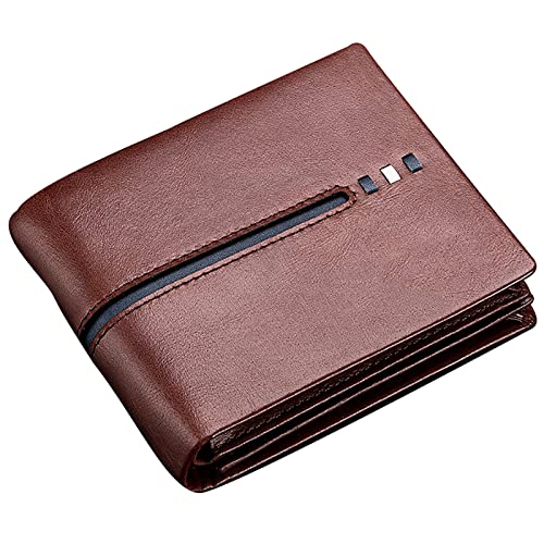 YBAAKZIIR Weiche Leder-Brieftasche mit DREI Fächern, Herren-Geldbörse aus Leder mit Reißverschluss, 11 Kartenfächern, 2 Fotofächern, 2 Geldscheinfächern, Mehrfarbig(Bruin) von YBAAKZIIR
