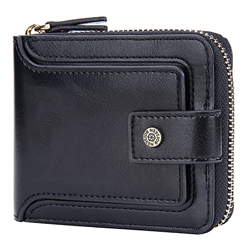 YBAAKZIIR Weiche Leder-Brieftasche mit DREI Fächern, Herren-Geldbörse aus PU-Leder, zweifach faltbar, RFID-blockierend, Münzfach, Mehrfarbig, 9,9 x 2,5 x 11,9 cm(Black) von YBAAKZIIR