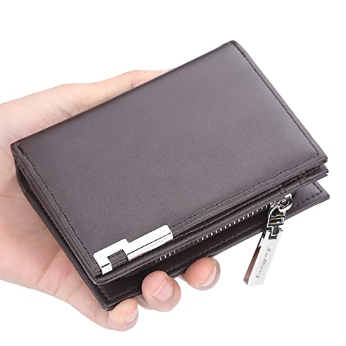 YBAAKZIIR Weiche Leder-Brieftasche mit DREI Fächern, Herren-Geldbörse aus PU-Leder mit RFID-Blockierung, 13 Kartenfächer, Mehrfarbig, 8,9 x 3,5 x 12 cm(Bruin) von YBAAKZIIR