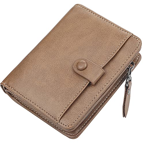YBAAKZIIR Weiche Leder-Brieftasche mit DREI Fächern, Herren-Geldbörse aus PU-Leder mit RFID-Blockierung, Kartenfächern und Münzfach, 3,74 x 1,37 x 4,72 in Schwarzbraun(Unique Colour) von YBAAKZIIR