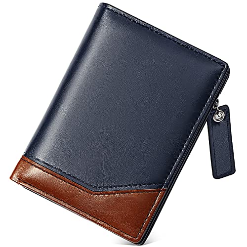 YBAAKZIIR Weiche Leder-Brieftasche mit DREI Fächern, Herren-Geldbörse aus PU mit 11 Kartenfächern, 1 Reißverschlussfach und 1 Bargeldfach, Mehrfarbig(Blu) von YBAAKZIIR