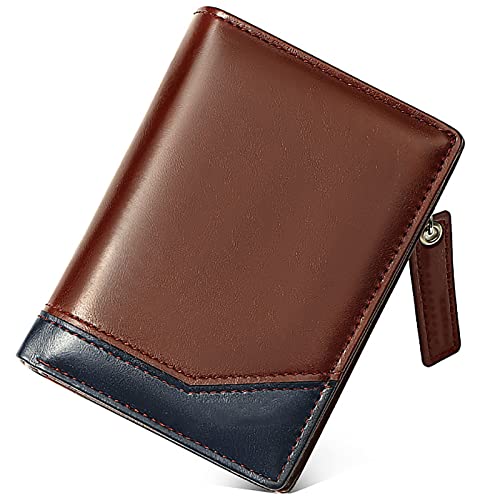 YBAAKZIIR Weiche Leder-Brieftasche mit DREI Fächern, Herren-Geldbörse aus PU mit 11 Kartenfächern, 1 Reißverschlussfach und 1 Bargeldfach, Mehrfarbig(Bruin) von YBAAKZIIR