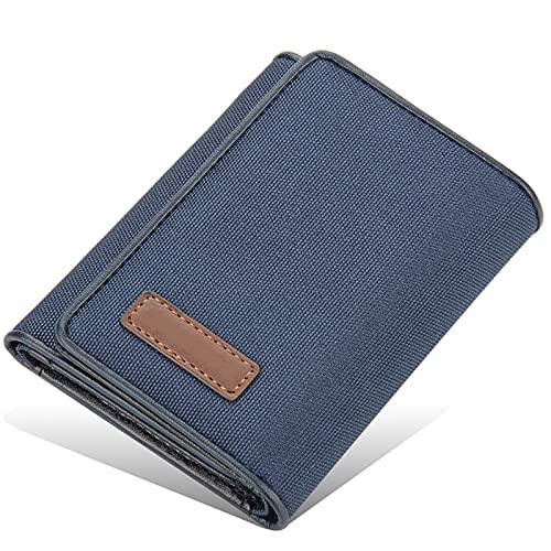 YBAAKZIIR Weiche Leder-Brieftasche mit DREI Fächern, Herren-Geldbörse aus echtem Leder mit RFID-Schutz, schmal, 8 Kartenfächer, 1 Ausweisfach, Mehrfarbig, 8,5 x 2 x 11 cm(Blu) von YBAAKZIIR