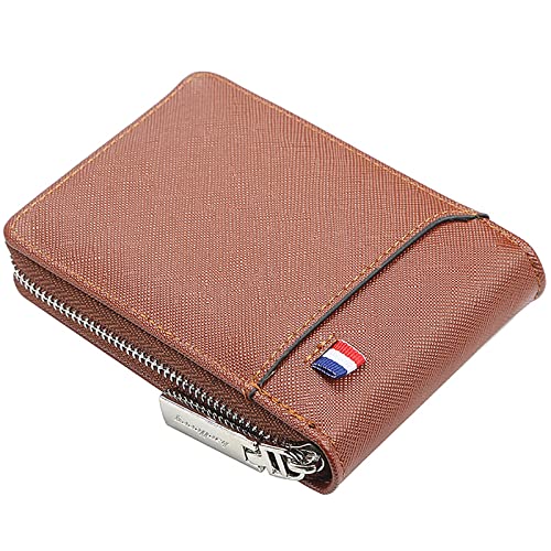 YBAAKZIIR Weiche Leder-Brieftasche mit DREI Fächern, Herren-Geldbörse mit RFID-Blockierung und Mehreren Kartenfächern, PU-Leder, Mehrfarbig(Bruin) von YBAAKZIIR