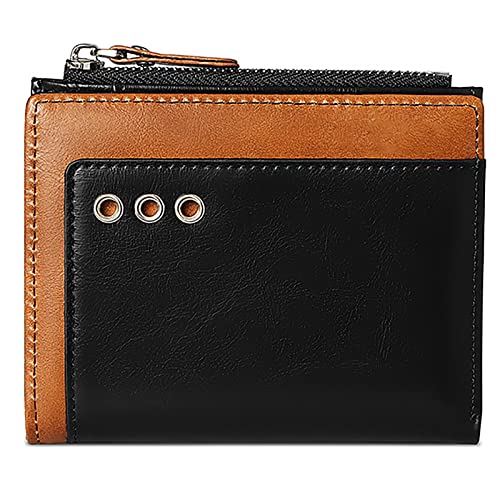 YBAAKZIIR Weiche Leder-Brieftasche mit DREI Fächern, Herren Leder Geldbörse mit 8 Kartenfächern 1 Münzfach 1 Bargeldfach Mehrfarbig(Black) von YBAAKZIIR