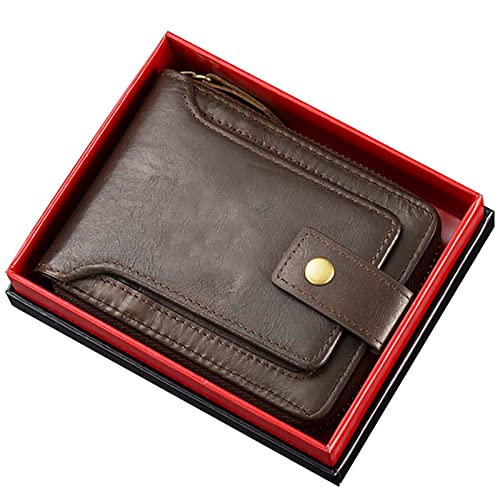 YBAAKZIIR Weiche Leder-Brieftasche mit DREI Fächern, Herren RFID Multi-Card Reißverschluss Geldbörse mit Fotoschlitz Mehrfarbig 4.72x0.98x3.54in(Bruin,Without Box) von YBAAKZIIR