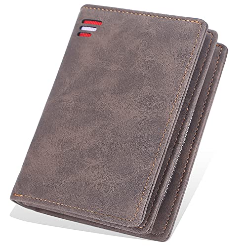YBAAKZIIR Weiche Leder-Brieftasche mit DREI Fächern, Herren RFID-Schutz Schlanke Geldbörse 3,54 x 0,98 x 4,72 Zoll Mehrfarbig(Brown2) von YBAAKZIIR