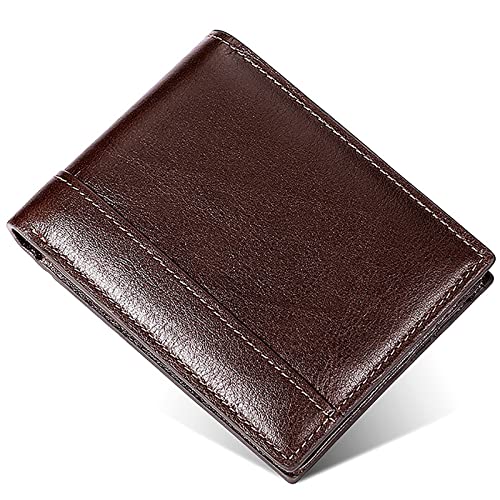 YBAAKZIIR Weiche Leder-Brieftasche mit DREI Fächern, Herren RFID-blockierende Geldbörse, echtes Rindsleder, 8,5 × 1,5 × 11 cm, Mehrfarbig(Bruin) von YBAAKZIIR